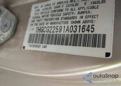 2001 Honda Accord 3.0 Ex из США, поврежденный, VIN 1HGCG22591A031645